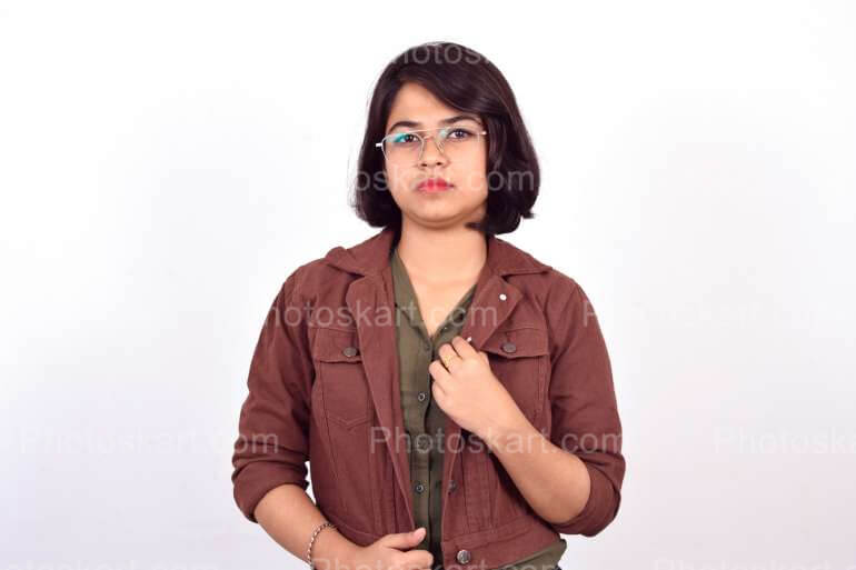 Smart Indian Girl In Brown Overcoat Stock Image