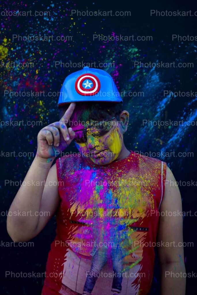 Stylist Indian Boy Playing Holi Festival
