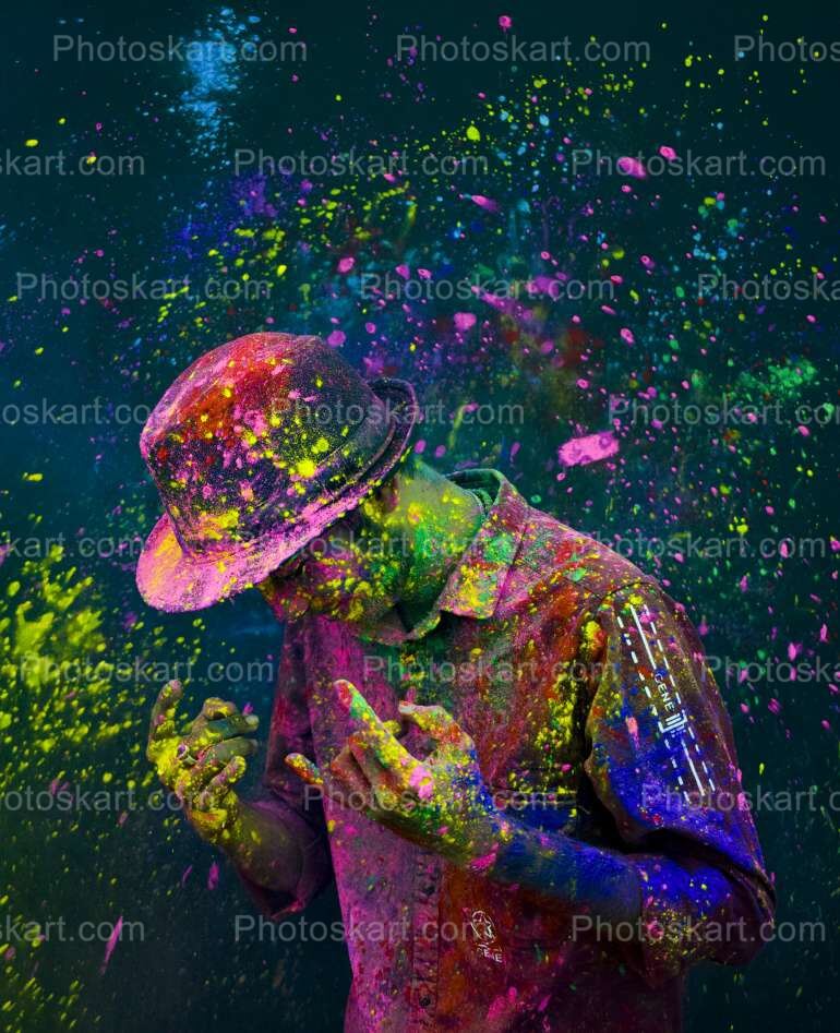 Throwing Color On Indian Boy On Holi