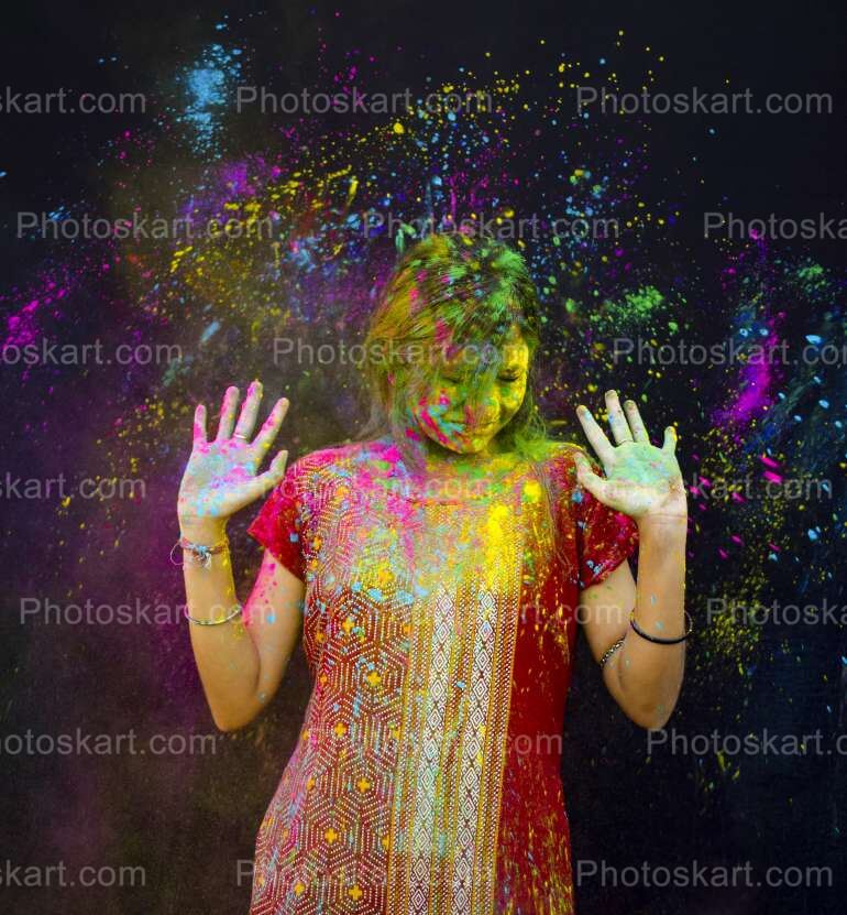 Young Attractive Indian Girl Playing Holi