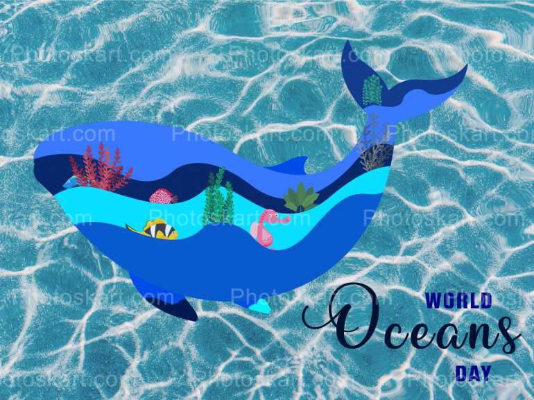 World Oceans Day With Shark Free Vector
