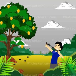 a-boy-and-a-mango-tree-vector-image
