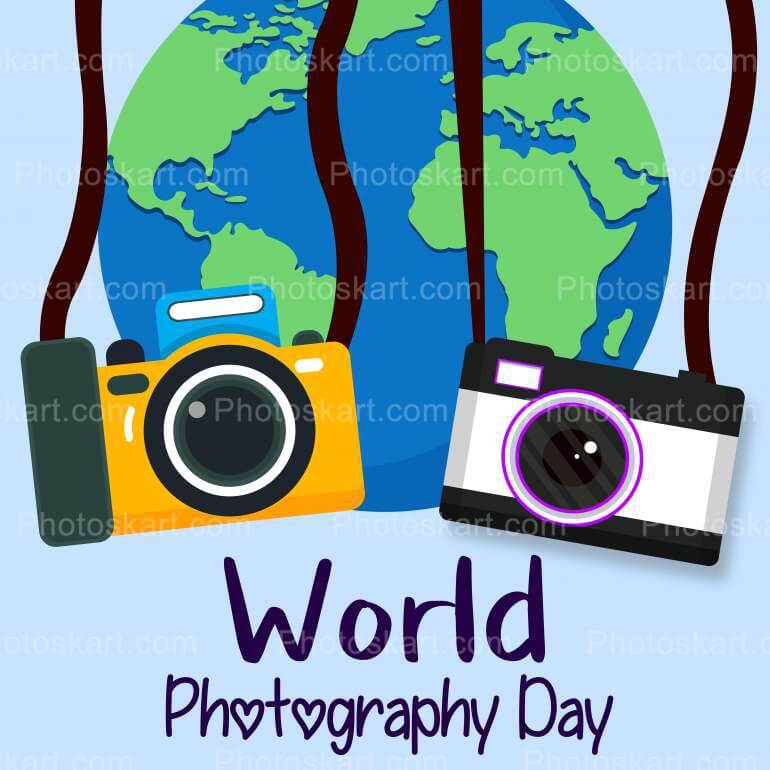 Photography Day With Camera And Globe Vector