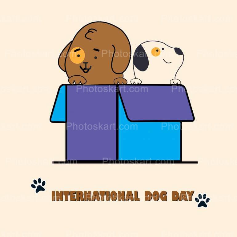 Two Cute Dog A Box Dog Day Vector