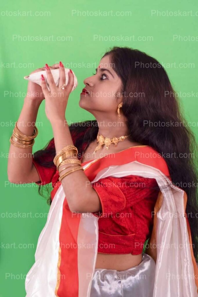 Anger Durga Blowing Shankha With Long Hair Stock Image