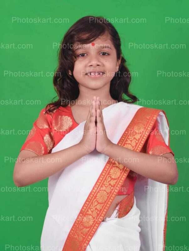 Cute Hindu Girl Namaskar Or Prayer Stock Photo