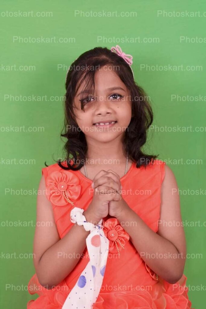 Cute Indian Smiling Girl Prayer Pose Photo