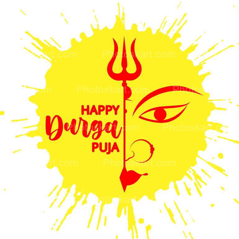 happy durga puja special wishing with yellow color splash vector design |  Photoskart