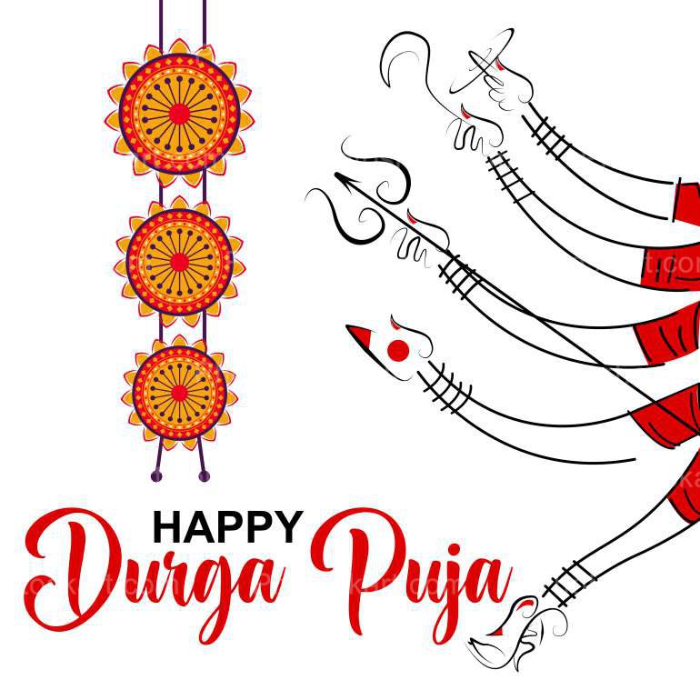 Happy Durga Puja Wishing With Maa Durga Hands Vector Illustration