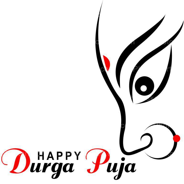 Happy Durga Puja Wishing With Maa Durga Side Face Vector