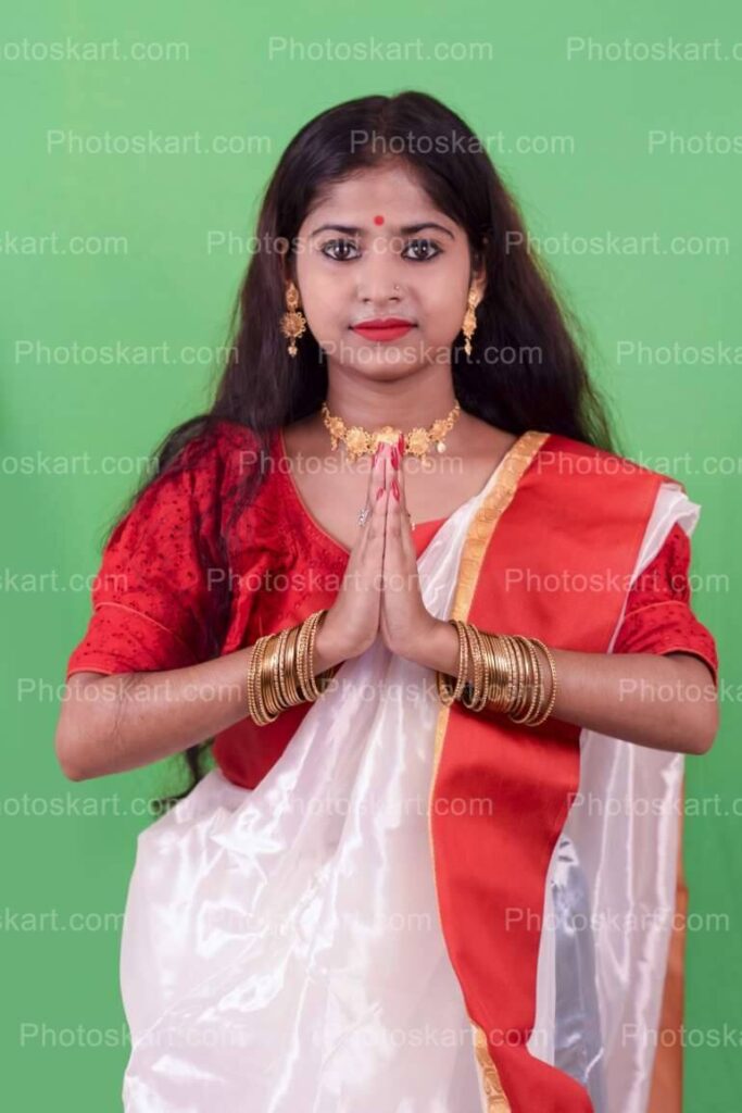 Hindu Girl Namaskar Pose Royalty Image