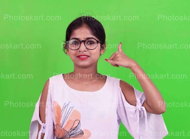 Indian Girl Calling Pose With Her Hands Stock Image