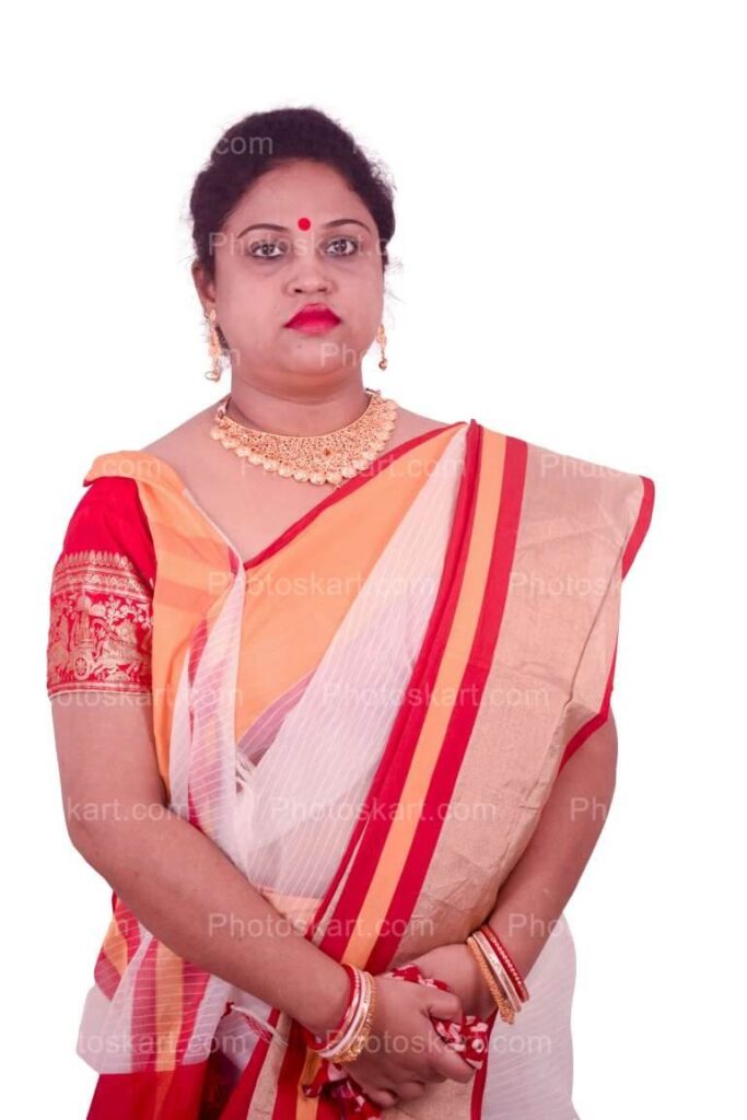 Indian Woman Posing With Puja Saree Stock Image