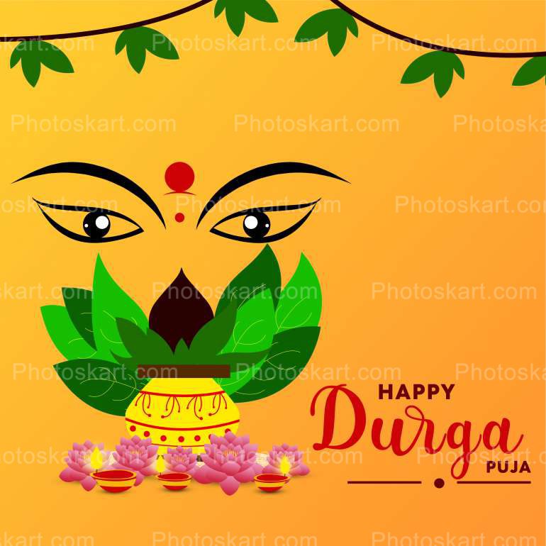 Simple Durga Puja Special Vector Wishing With Durga Puja Elements Illustration