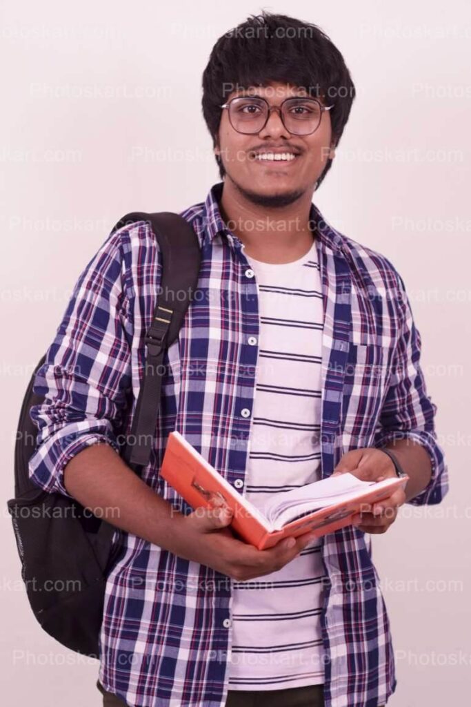 Smart Indian College Student Posing With Bag Diary