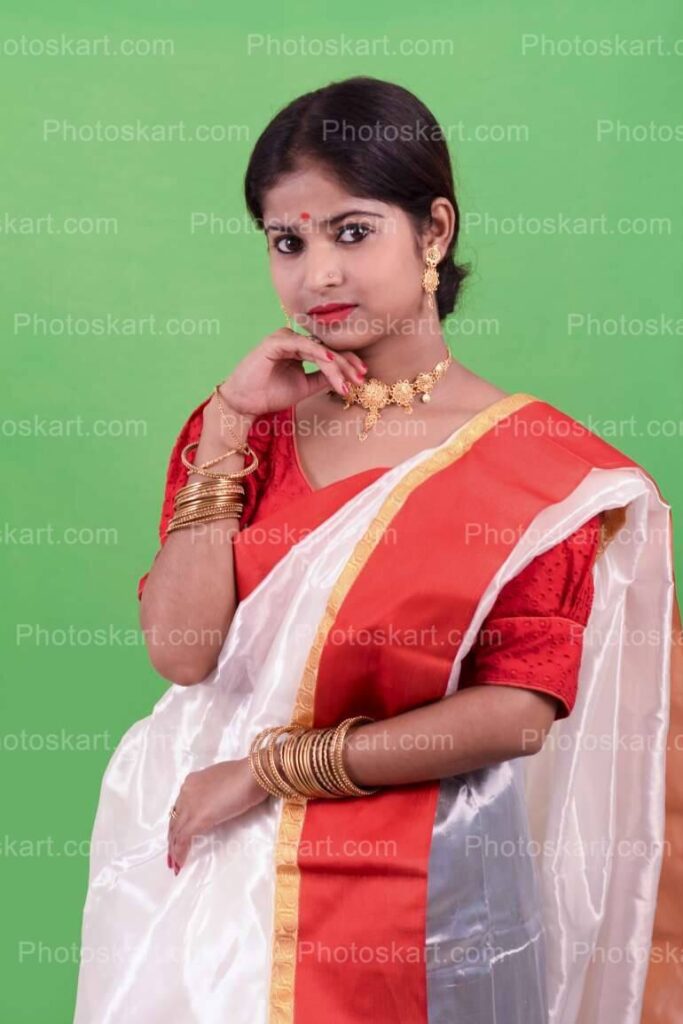 Traditional Bengali Girl With Sari Simple Pose Image