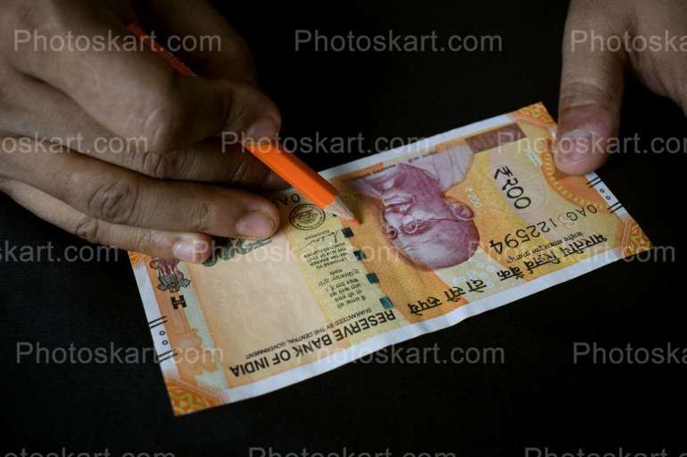 Black Background Two Hundred Rupee Note Image