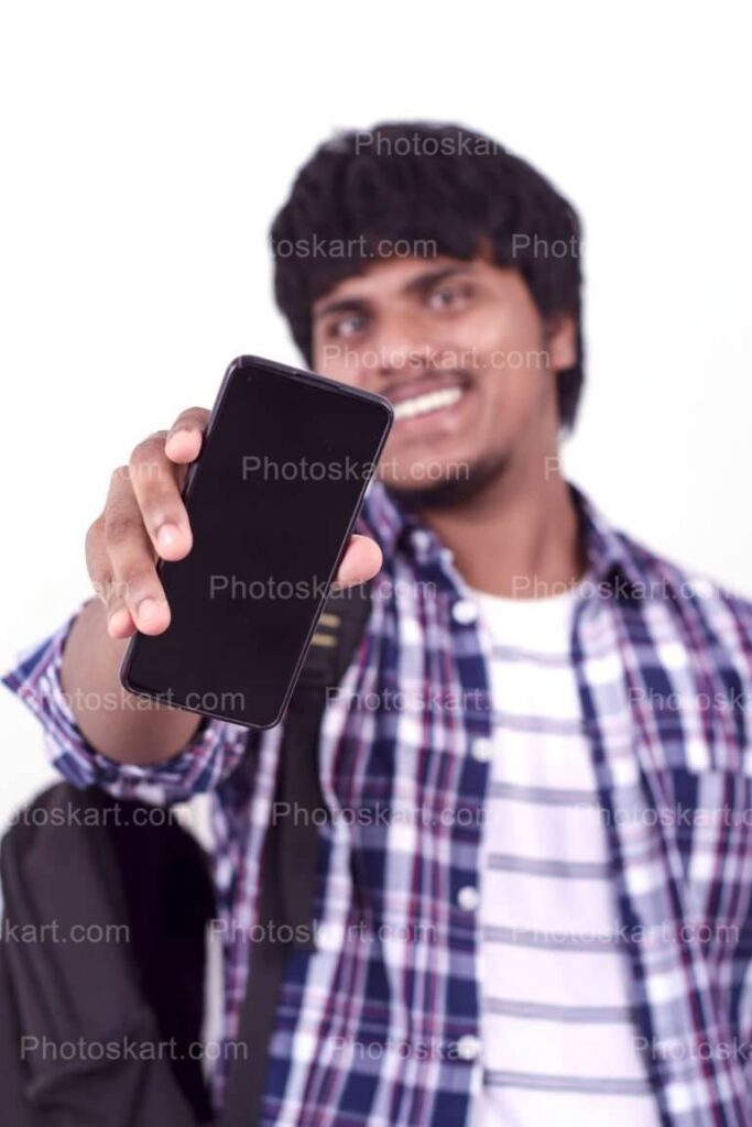 Indian Boy Showing Mobile Stock Image