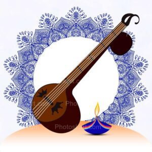 blue rangoli background with veena