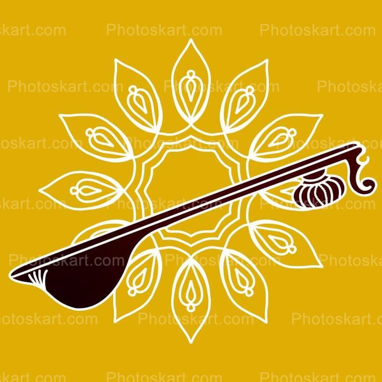 Yellow Rangoli Background With Veena