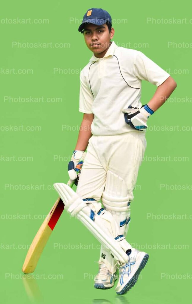 Cricket Player Standing With Bat Photoshoot