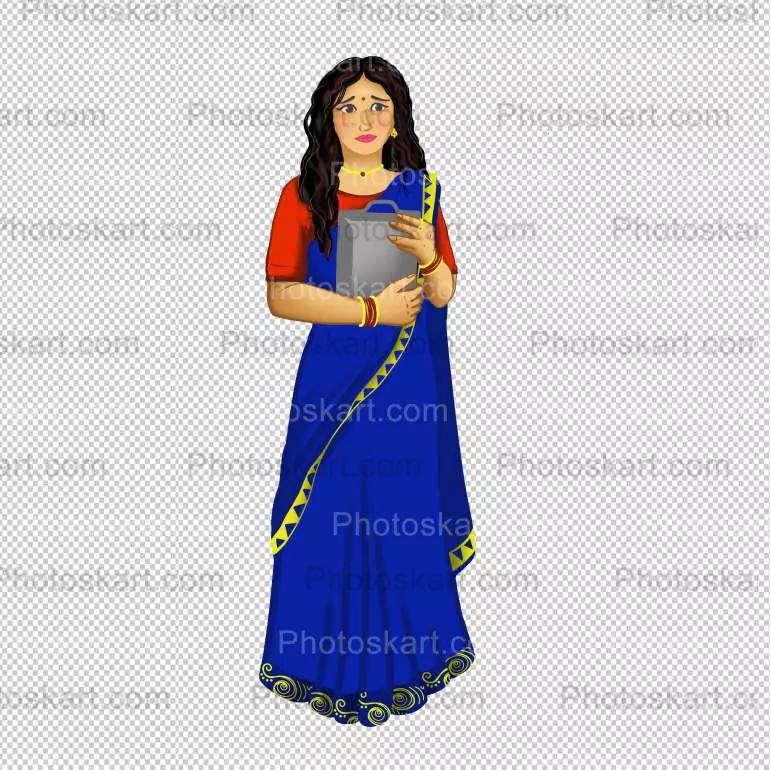 Digital Art Of Bengali Girl Wear Saree Vector